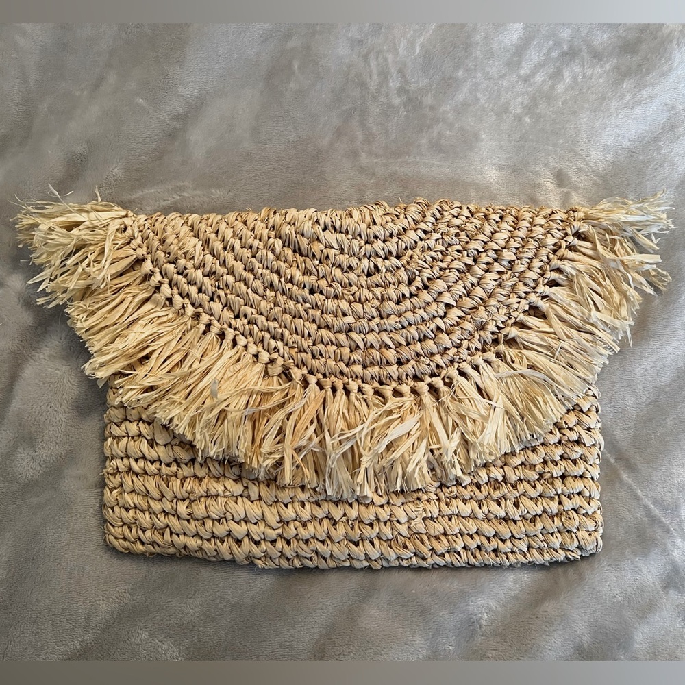 Raffia Fringe Clutch Bag